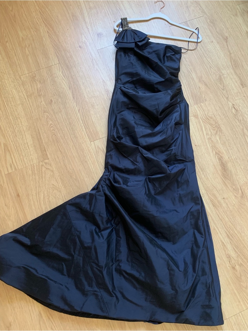 Rickie freeman TERI JON gown  one -Shoulder navy blue Evening Dress with Embelli - Picture 2 of 9